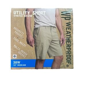 Weatherproof Men's Shorts Size 38 Khaki Stretch Ripstop‎ 10" Inseam NWT